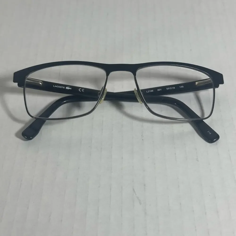 Lacoste L2198 Eyeglasses Black Semi Rim Rectangular 55-18-145 unisex
